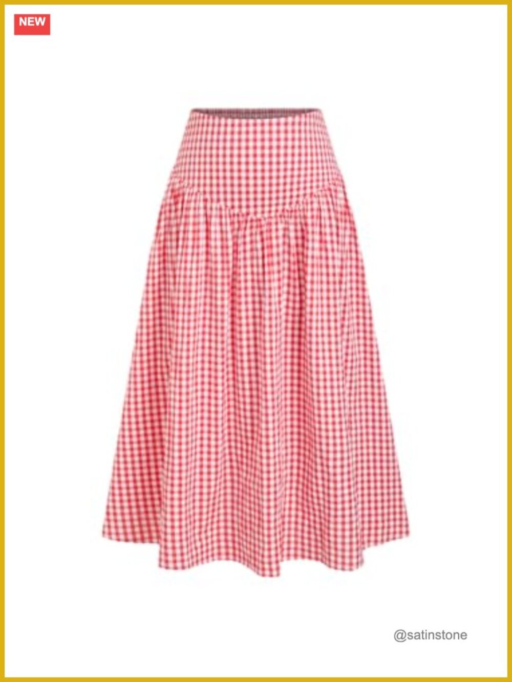 A-Line High Waist Gingham Midi Skirt Polyester